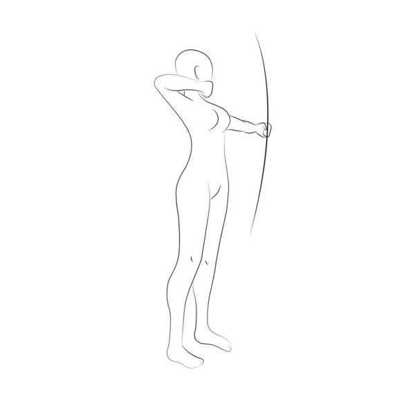 Line Art Archer Gesto Mujer Gesto Anatomía Referencia Para Dibujo — Vector de stock