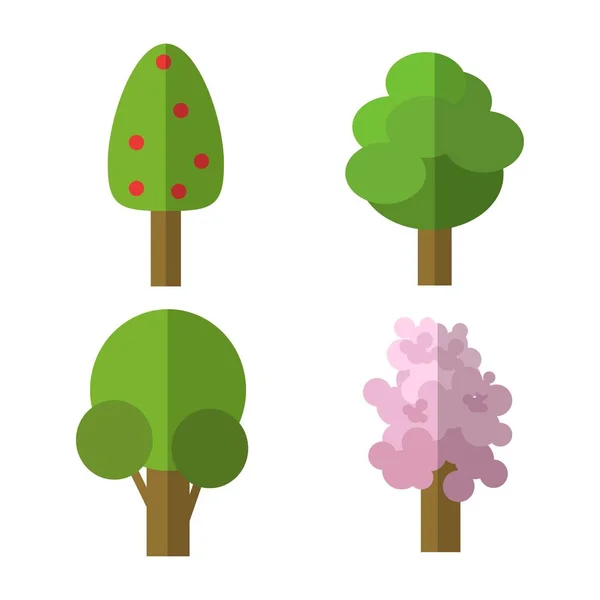 Semplice Set Alberi Cartoni Animati Design Piatto — Vettoriale Stock