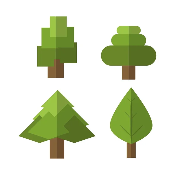 Sederhana Pohon Kartun Set Desain Datar - Stok Vektor