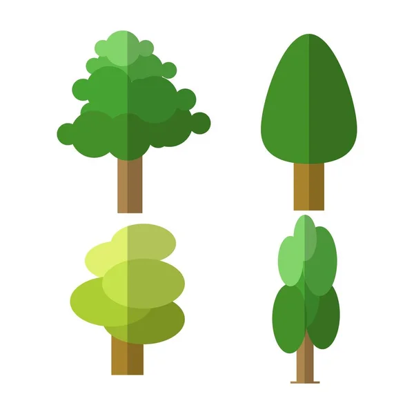 Eenvoudige Cartoon Tree Set Plat Ontwerp — Stockvector