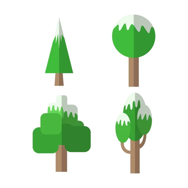 Conjunto Árboles Dibujos Animados Simples Diseño Plano — Vector de stock