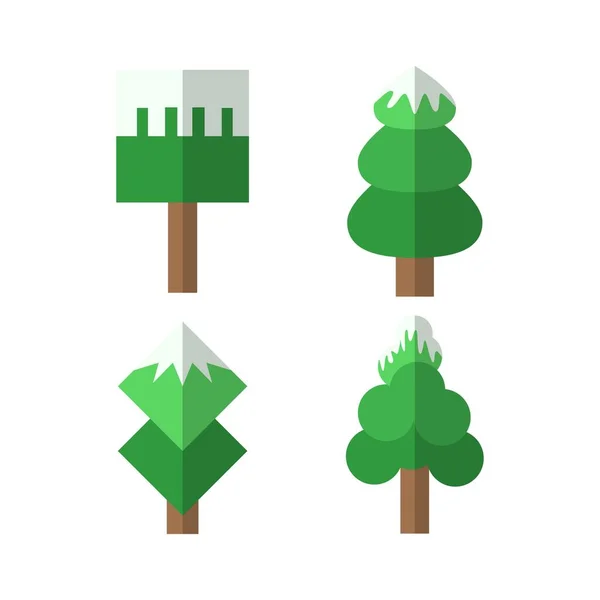 Conjunto Árvores Desenhos Animados Simples Design Plano — Vetor de Stock