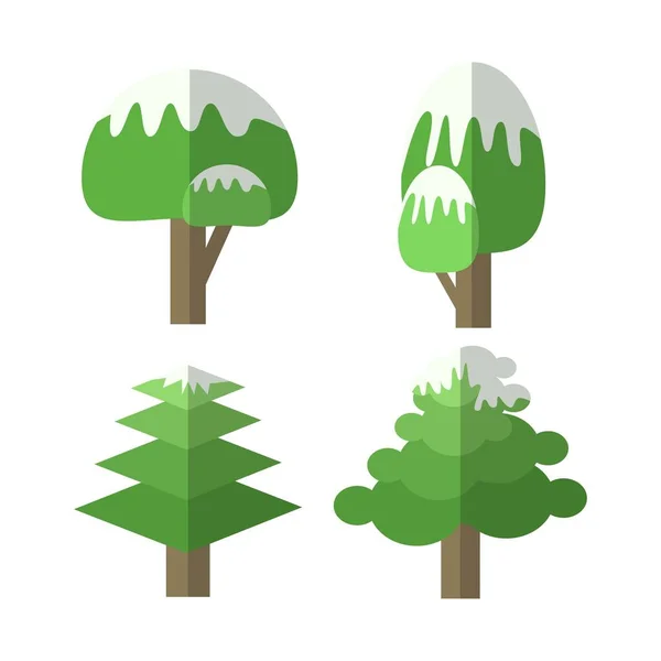 Conjunto Árvores Desenhos Animados Simples Design Plano — Vetor de Stock