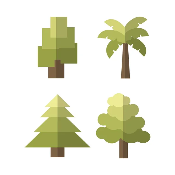 Simple Cartoon Tree Set Płaski Design — Wektor stockowy