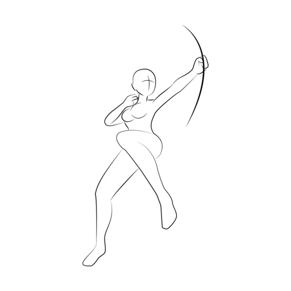Kobieta Archer Body Pose Linii Sztuki — Wektor stockowy