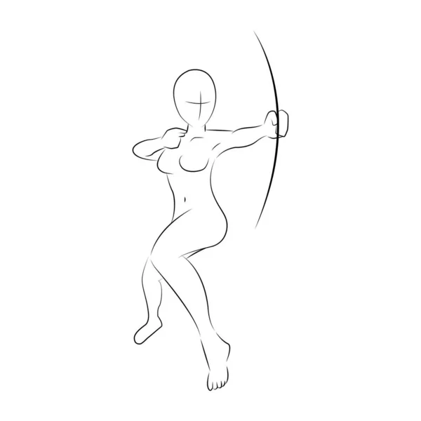 Female Archer Body Pose Line Art — Stock Vector