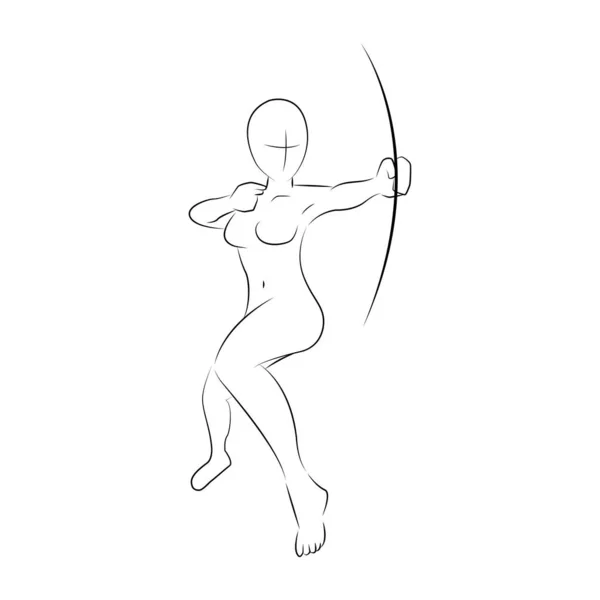 Vrouwelijke Archer Body Pose Line Art — Stockvector