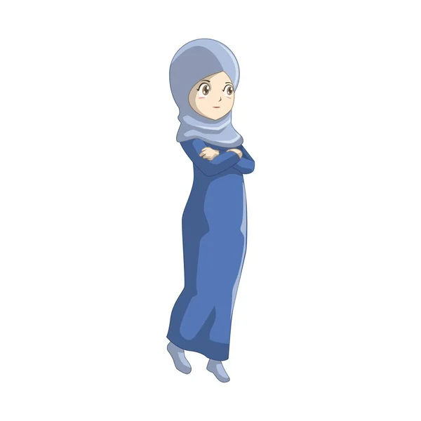 Desenhos Animados Muçulmanos Com Estilo Manga Japonês — Vetor de Stock