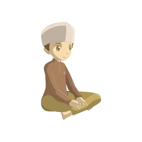 Muçulmano Desenho Animado Masculino Com Postura Curta Corpo —  Vetores de Stock