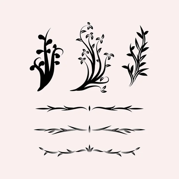 Variaties Van Bloemen Silhouet Decoratieve Ontwerpen — Stockvector