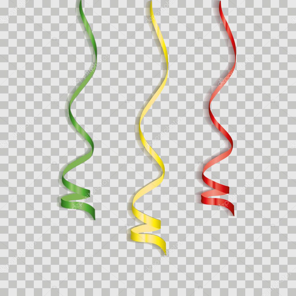 Set of colorful ribbons on transparent background. Decoration elements for your projects. Vector illustration.