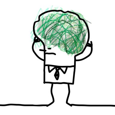 Cartoon Big Brain Man - doodle and confusion clipart