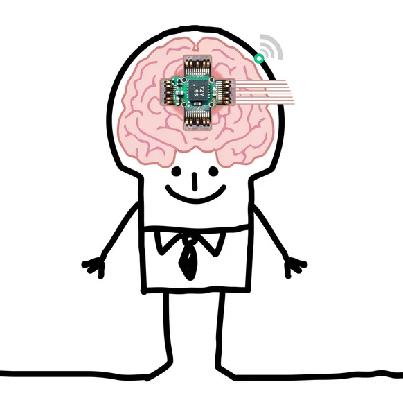 Desenhos animados Big Brain Man - humano tecnológico — Fotografia de Stock