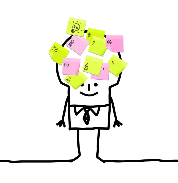 Kreskówka biznesmen z notatek programu sticky notes — Zdjęcie stockowe