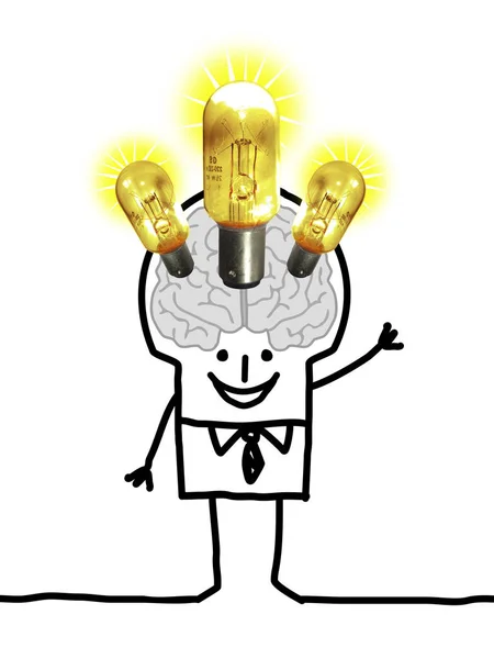 Tecknade stora hjärnan mannen - lampor och idéer — Stockfoto