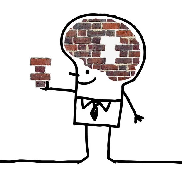 Cartoon Big Brain Man - parede e quebra-cabeça — Fotografia de Stock