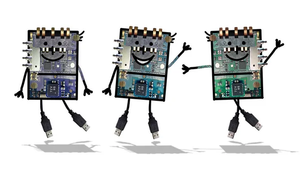 Карикатурные роботы - Смешная электроника — стоковое фото