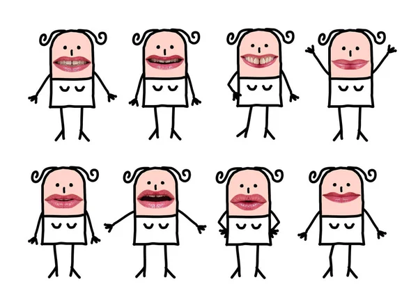 Personaggi femminili dei cartoni animati con bocca reale — Foto Stock