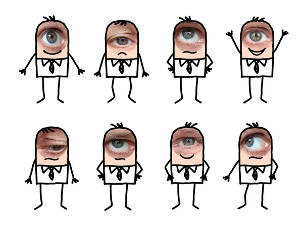 Desenhos animados personagens masculinos com olho real — Fotografia de Stock