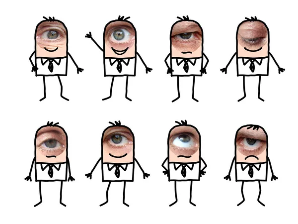 Personajes masculinos de dibujos animados con ojo real —  Fotos de Stock
