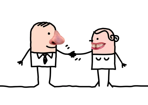 Cartoon people - man and woman handshake — Stock Photo, Image