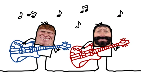Desenhos animados - dois guitarristas — Fotografia de Stock
