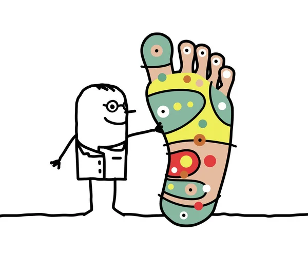 Medico con grande piede e e riflessologia — Foto Stock