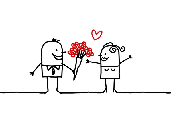 Cartoon couples - man offering flowers