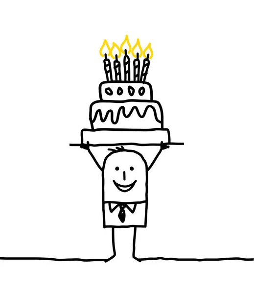 Kreslená postava - obchodní muž & narozeninový dort — Stock fotografie
