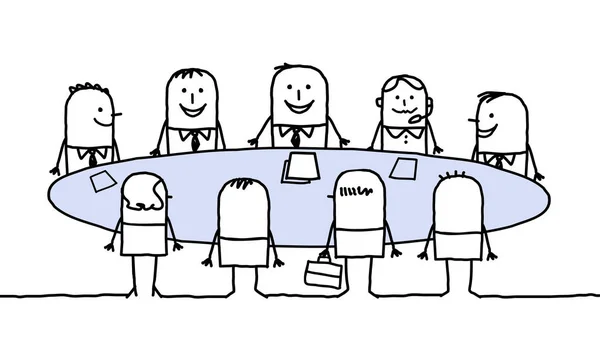 Personajes de dibujos animados - trabajo en equipo alrededor de una mesa — Foto de Stock