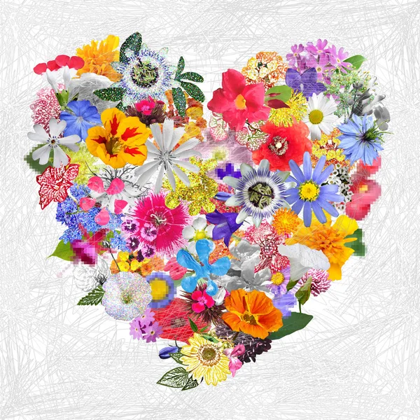 Renkli kalp ile karışık çiçek yaptı — Stok fotoğraf