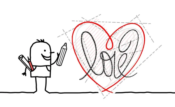Σχεδιαστής κινουμένων σχεδίων σχεδίασης γραφικών νέα καρδιά — Διανυσματικό Αρχείο