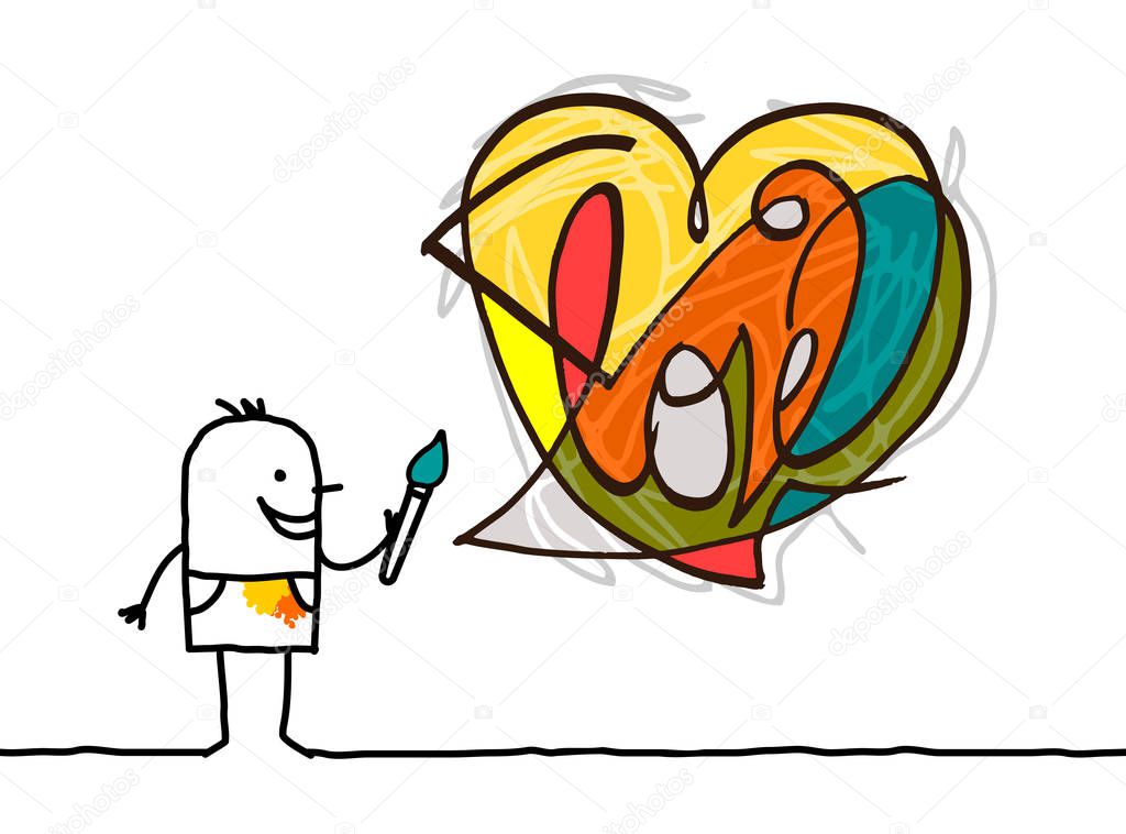 Cartoon Artist Painting a Modern Style Heart