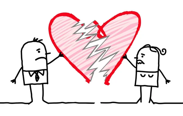 Pareja de dibujos animados con el corazón roto — Vector de stock