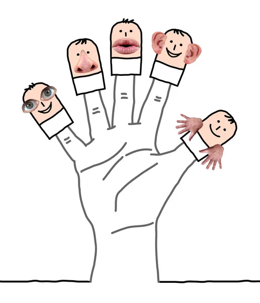 Nagy kezét, a rajzfilm karakterek és az öt érzék — Stock Fotó