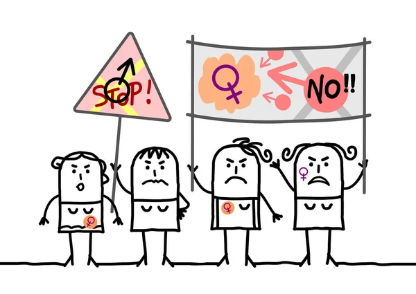 Dibujos animados protestando a las mujeres feministas — Vector de stock