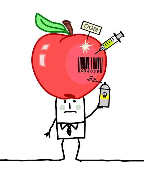 Homem dos desenhos animados com grande maçã industrial —  Vetores de Stock