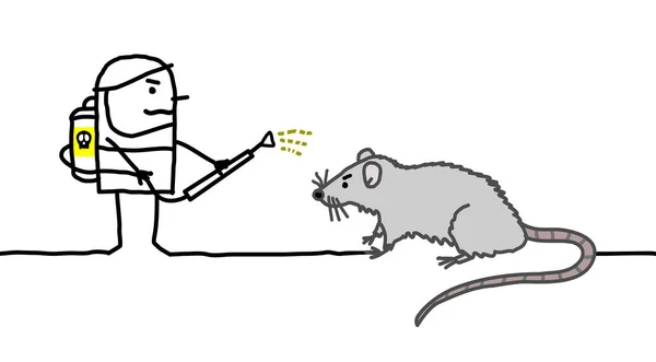 Cartoon Kammerjäger Mann mit großer Ratte — Stockvektor