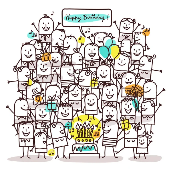 만화 사람과 행복 한 생일 — 스톡 벡터