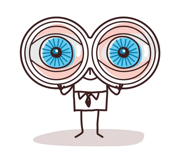 Empresário dos desenhos animados com olhos grandes binóculos — Vetor de Stock