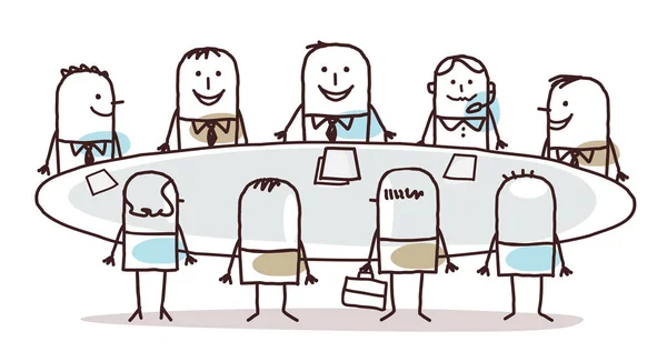 Cartoon Business Travail d'équipe autour d'une table — Image vectorielle