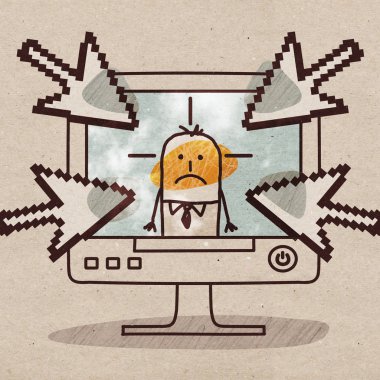 Çizgi film adam Computerscreen ve Cyberbullying