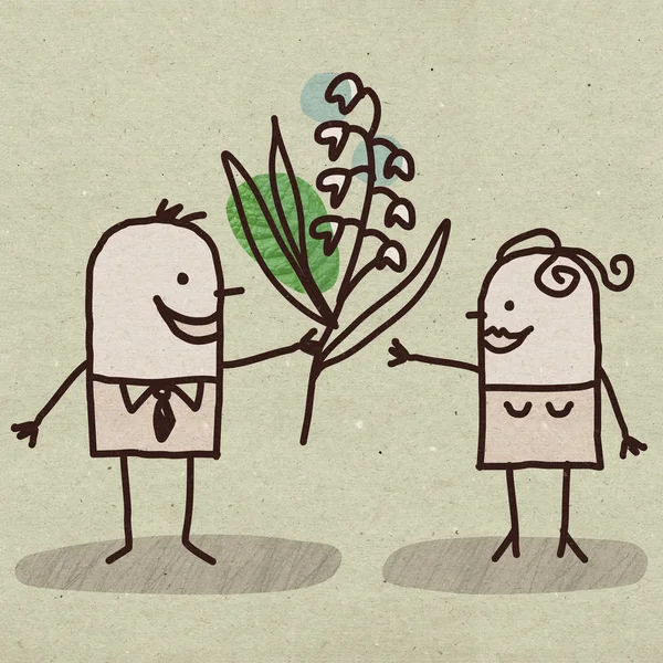 Cartoon Couple with Lily of the Valley