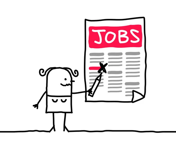 Cartoon Donna in cerca di un lavoro — Vettoriale Stock