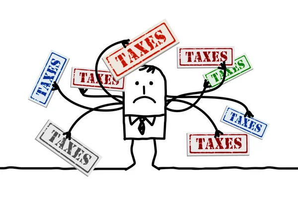 Cartoon man with Too Many Taxes — Stock Vector