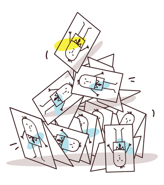 Cartoon Collapsing Business Cards Pyramid