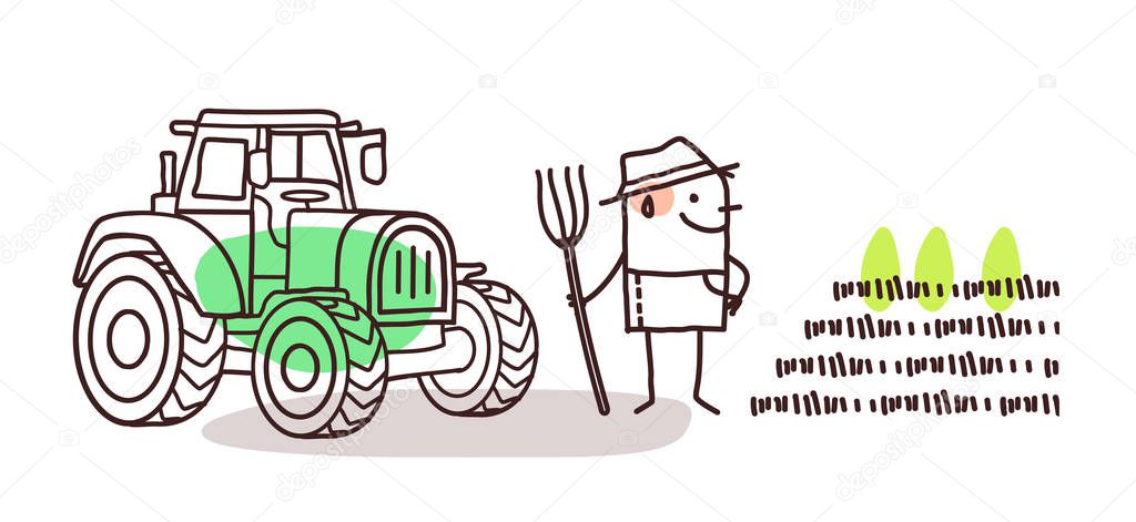 Cartoon Farmer with Tractor