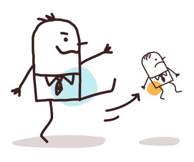 küçük bir çalışan tekmeleme karikatür büyük patron