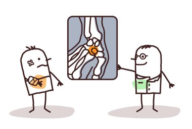 çizgi film adam yaralı el ve radyolog