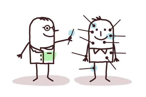 Karikatur Arzt mit Patient und Akupunktur — Stockvektor